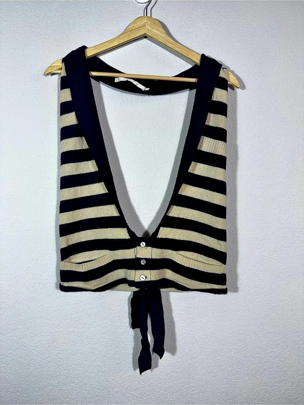 Crispin & Basilio cashmere cropped Vest Women's XS Striped Knit Deep V Open Bac